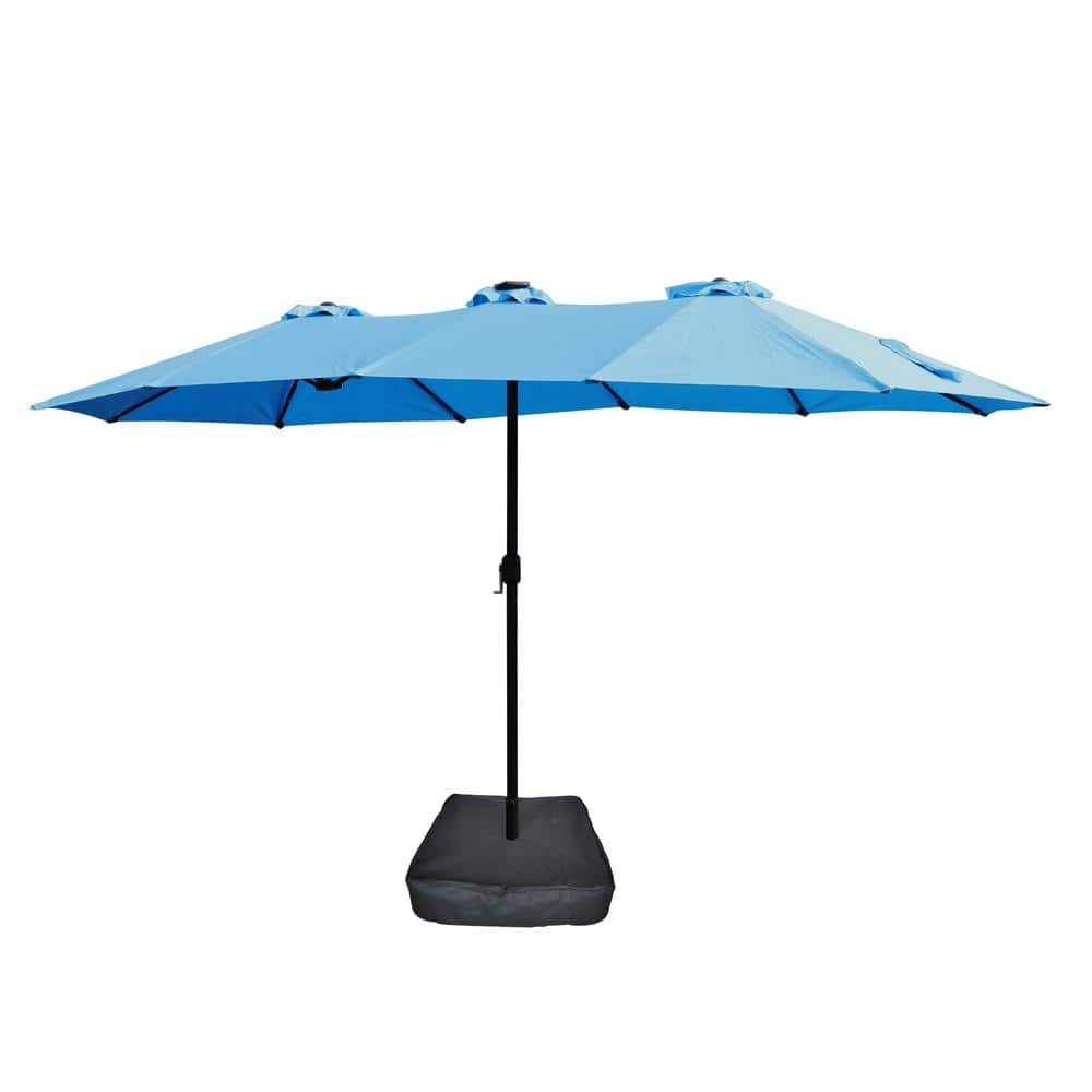 15 ft. Double-Sided Rectangular Market Patio Umbrella with Solar LED Light and...