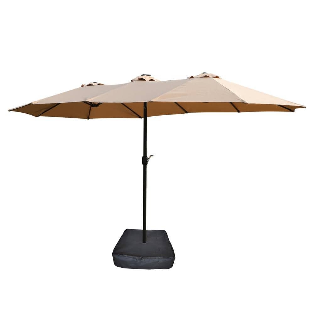 15 ft. Double-Sided Rectangular Market Patio Umbrella with Solar LED Light and...