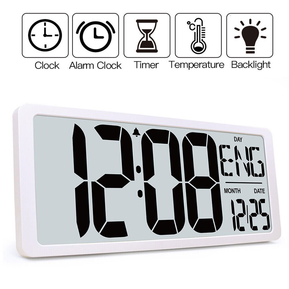16.9in Extra Large Digital Wall Clock Alarm Clock with Date Temperature Home Use