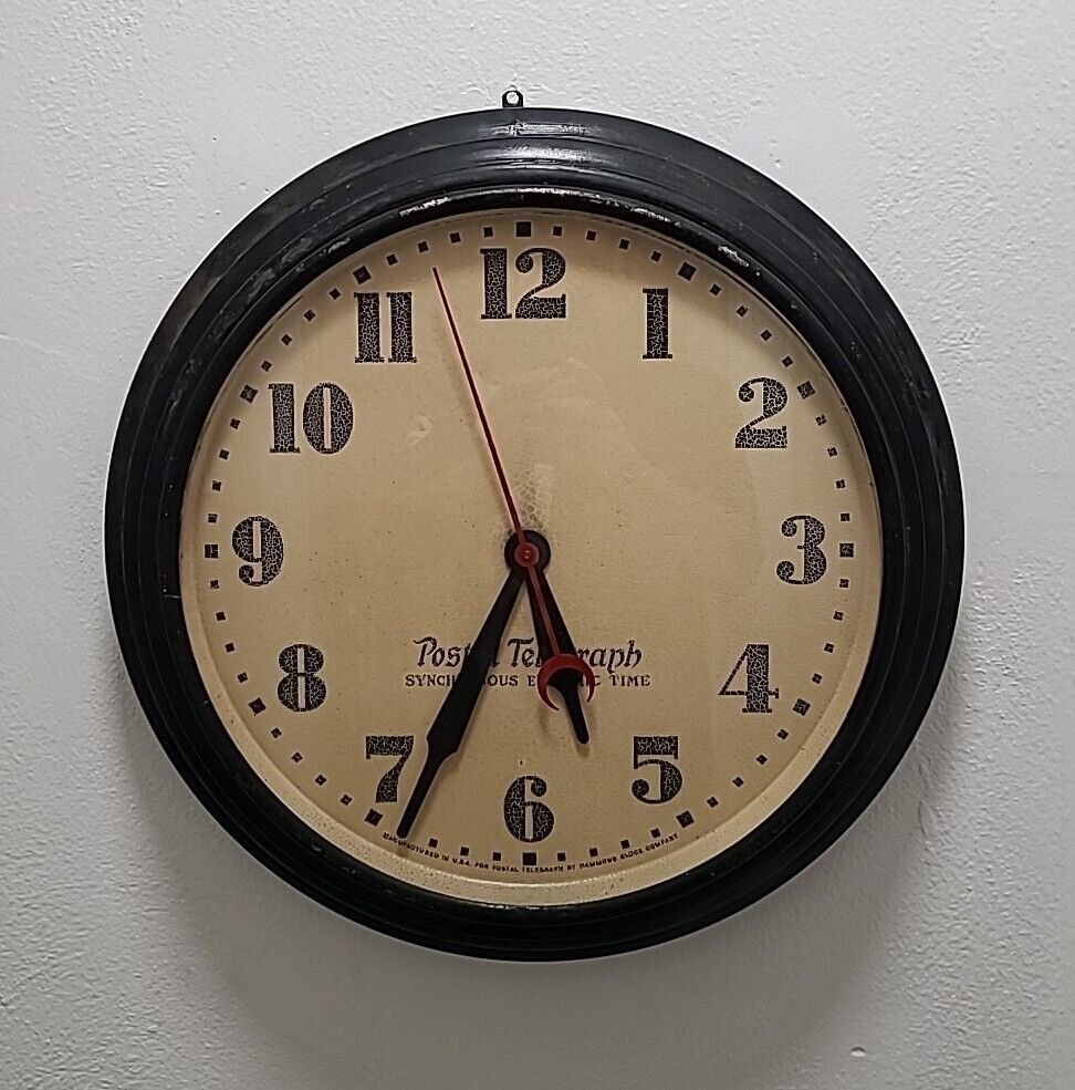 1930 Electric Postal Telegraph Spin Start Wall Clock Working Well
