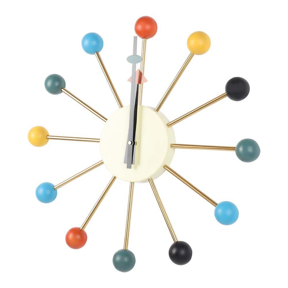 19.7" Modern Colorful Round Baking Painted Wooden Ball Wall Clock Mid Century...