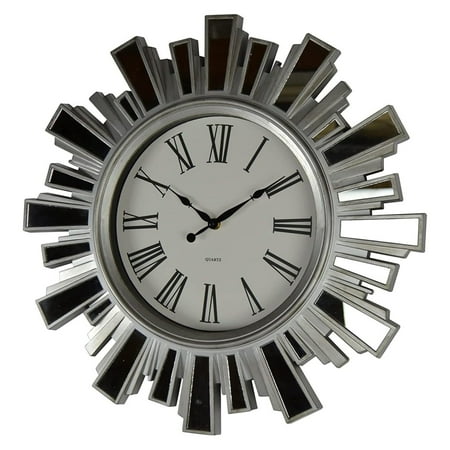 19 Inch Silver and Mirror Starburst Wall Clock