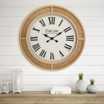 ABBSR Handmade Rattan Wall Clock,Farmhouse Battery Operated Wall Decor Wood Clock for Home,Office