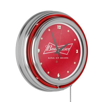 Budweiser Bow Tie Retro Neon Analog Wall Clock with Pull Chain