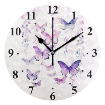 Butterflies Flowers Floral Black 10 inch Wall Clocks Non Ticking Easy to Read Battery Decorative for Home Bathroom Kitchen Bedroom Living Room