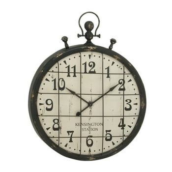 DecMode 39 Black Metal Pocket Watch Style Wall Clock