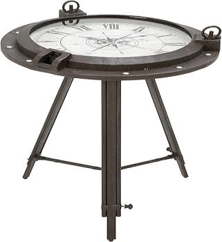 Deco 79 55959 Vintage Porthole Clock Themed End, Side Table 19 x 19 x 24, Black