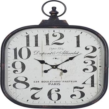 Deco 79 Metal Distressed Pocket Watch Style Wall Clock with Ring Finial, 18 x 3 x 26, Black