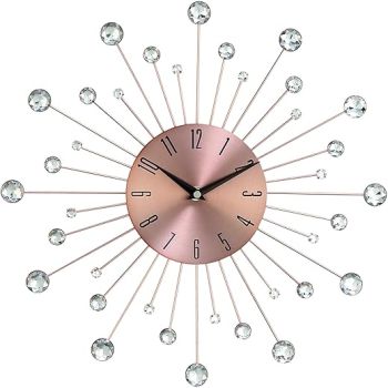 Deco 79 Metal Starburst Wall Clock with Crystal Accents, 15 x 1 x 15, Copper