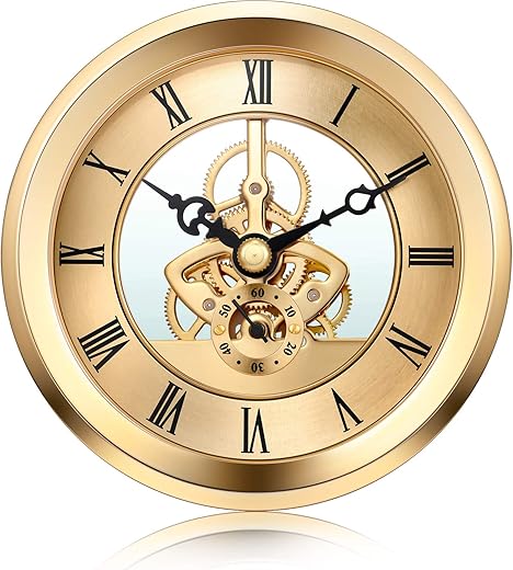 Hicarer 4 1/16 Inch Gold Skeleton Clock Insert with Gold Bezel