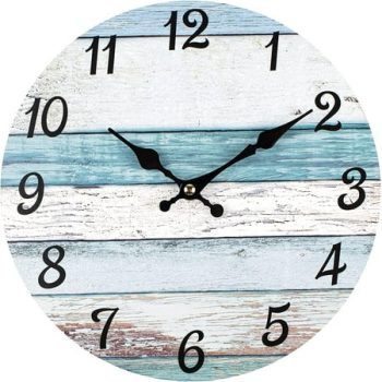 Homotte Wall Clock, 10 inch Battery Operated Clocks Living Room Decor, Silent Non-Ticking Bathroom Wall Clock, Wall Clock for Home Bedroom Office, Gray/Gradient Blue/Wood Color, Analog