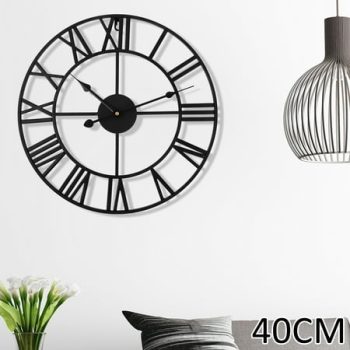 Littleduckling Outdoor Clock Roman Numeral Style Wall Clock 15.7'' Round Metal Clock Indoor Battery Operated Country Farmhouse Decorative Wall Clock for Home Garden Patio Pool Fence (Black)