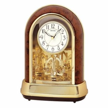 Musical Anniversary Gold And Woodgrain Table Clock