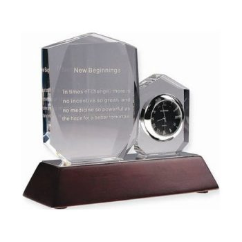 New Beginnings Crystal Inspirational Desk Clock with Mahogany Finish Wood Base QGL3813