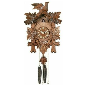 One Day Hand-Carved Cuckoo Clock with Five Maple Leaves & One Bird