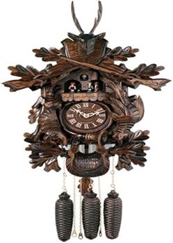 River City Clocks Eight Day Musical Hunter's Cuckoo Clock with Dancers Hand Carved Dead Animals, Leaves and Buck