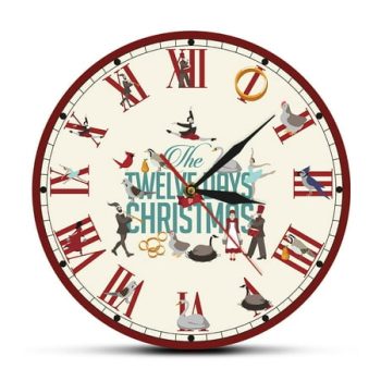 Roman Numerals Twelve Days of Christmas Non-Ticking Printed Wall Clock Happy New Year Holiday Red Watch Xmas r Duvar Saati