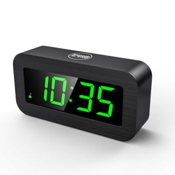 T-FAMY Digital Alarm Clock with Hybrid LED/LCD Time Display, Battery Operated or Plug-in, Small Simple Basic Clock for Travel Home Bedroom Wall (Green Display)