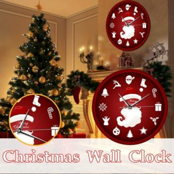 Tarmeek Christmas Decorations Indoor Outdoor Holiday Decoration Gift Wall Clock Santa Claus Wall Clock Decoration Clock for Holiday Home Decor