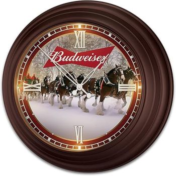 The Bradford Exchange Budweiser Illuminated Atomic Wall Clock with Clydesdale Art