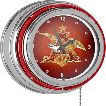 Trademark Global Budweiser Retro Neon Wall Clock, 14 Decorative Plug in or Battery Operated Analog Clock with Pull Chain