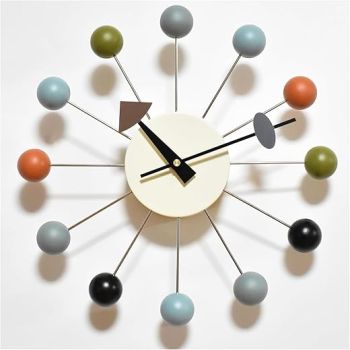 Wood Ball Wall Clock Decorative Mid Century Modern Battery Operated Silent Non Ticking 13 Inch Pop Color Quartz Clocks for Living Room Bedroom Kitchen