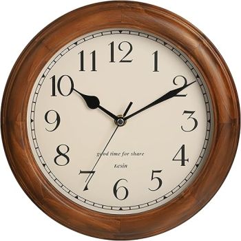 Wooden wall clock with Retro Design, 11 Inches Round Wall Clock Battery Operated Silent Non-Ticking, Big Arabic Numerals, for Kitchen Living Room Classroom Gym and Pool, Brown