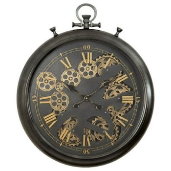 Yosemite Home Decor Sophisticated Design Modern Metal Pocket Gear Clock in Black