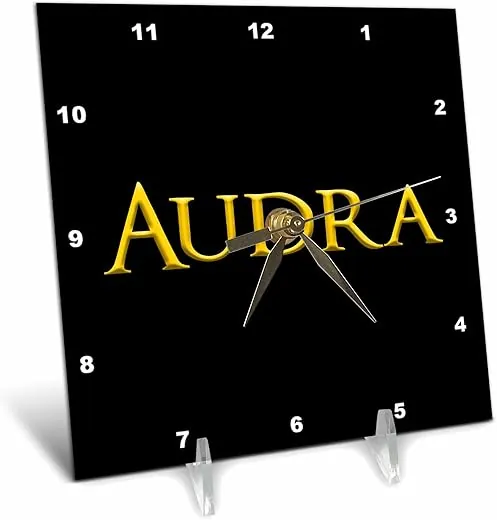 3dRose 6x6 Desk Clock - Audra Popular Female Baby Name in The America. Yellow on Black Alexis Design - Popular Female Names in USA