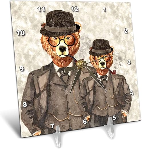 3dRose 6x6 Desk Clock - Like Father Like Son Hipster Bear Family Bubble Pipe Hipster Animals