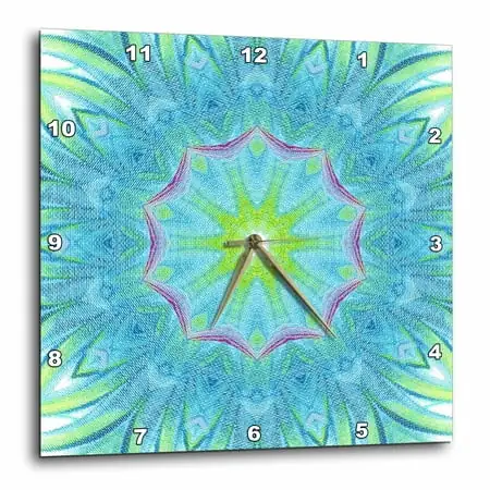 3dRose Blue Red Yellow Pinwheels Kaleidoscope Pattern - Wall Clock, 10 by 10-inch