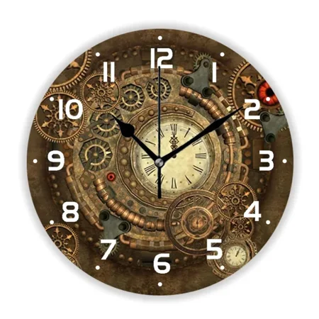 3D Vintage Steampunk Clocks and Gears Wall Clock for Living Room Antique Industrial Large Round Watch Bedroom Kitchen Decor