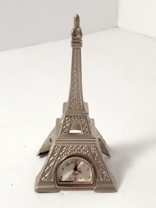 3in. Eiffel Tower in France w/Elgin Clock Souvenier Desk Top