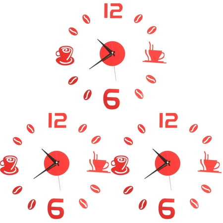 3pcs Acrylic Wall Clock Coffee Mug Silent Wall Clock DIY Wall Clock for Bedroom Living Room