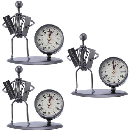 3 Pieces Wrought Iron Clock Musical Classical Desk Clocks for Office Alarm Vintage Stainless Steel