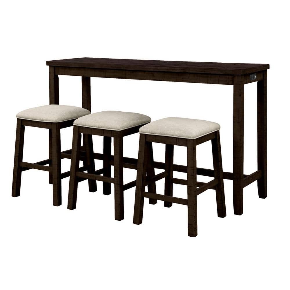 4-Piece Brown Wood Outdoor Dining Set with Beige Cushions, Counter Height Table...
