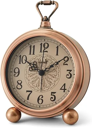 4.5" Battery Operated Antique Retro Analog Metal Alarm Clock, Silent Bedside Desk Clock, Wall-hanging Vintage Clock(Vintage Bronze)