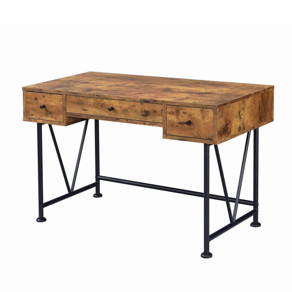 48 in. Rectangular Antique Brown 3 Drawer Writing Desk with Built-In Storage