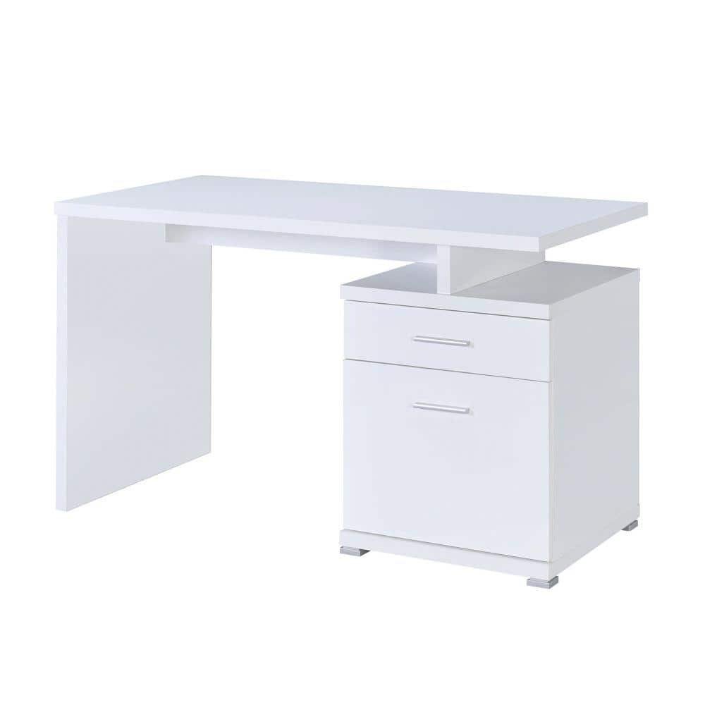 48 in. Rectangular White 2 Drawer Computer Desk with File Storage