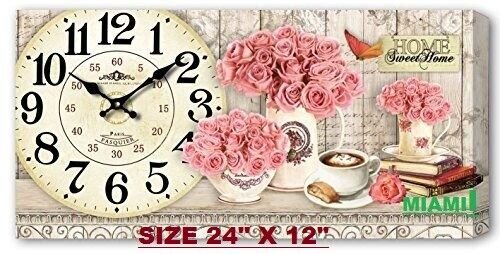 4 X CLOCKS SET HOME SWEET HOME FLORAL WALL, KITCHEN LIVING ROOMETC 24" X 12"