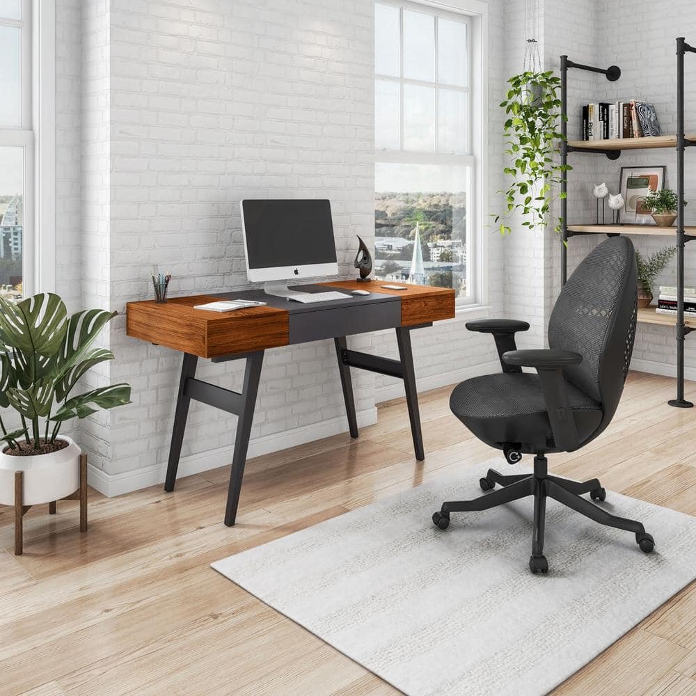 52 in. Rectangular Mahogany/Gray 1 Drawer Writing Desk with Keyboard Tray