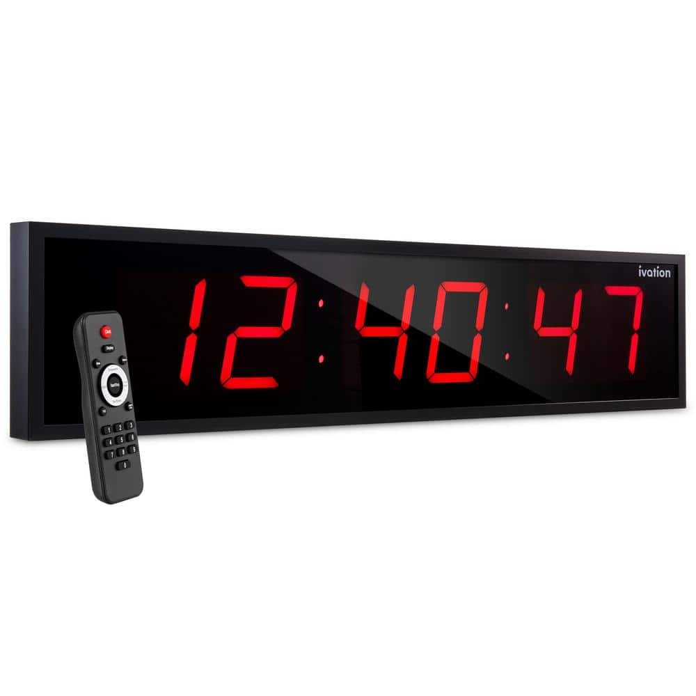 60 in. Red Large Digital Wall Clock, LED Wall Clock with Stopwatch,...