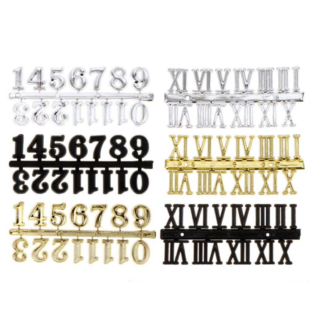 6 Pcs Clock Numbers Kit Silver Arabic and Roman Wall Accessories DIY