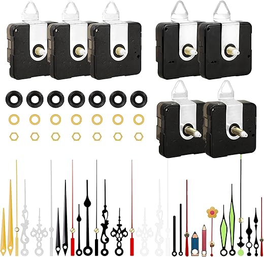 7pcs High Torque Quartz Clock Movement Mechanism Replacement Clock Kit with 10 Different Pairs of Hands Clock for DIY Handicrafts Repair Clock Parts Shaft Lengths 12mm 15.5mm 21.5mm