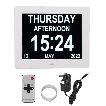 8in Digital Alarm Clock Photo Frame 800x600 Large Font Adjustable Brightness LCD Calendar Smart Photo Frame White 100?240V UK Plug