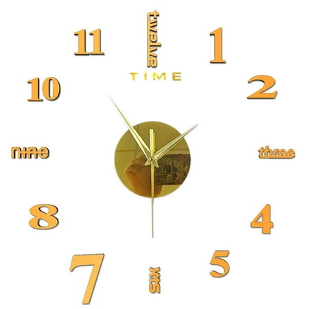 Adyi Wall Clock | Frameless Diy Wall Clock | Frameless Diy Wall Mute Clock 3D Mirror Surface Sticker Home Office Decor Gold One Size