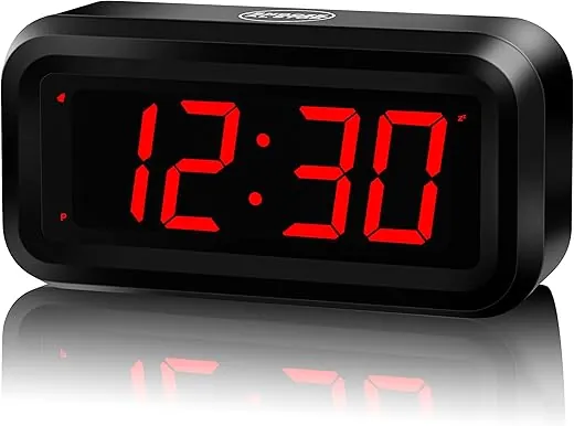 Alarm Clock, LED Digital Clock, Small Wall Clock, Battery Operated, Adjustable 3-Level Led Brightness, Dim Night Mode, 12/24Hr, Cordless, Constantly 1.2'' Digits Display for Bedroom/Travel,Easy to Set