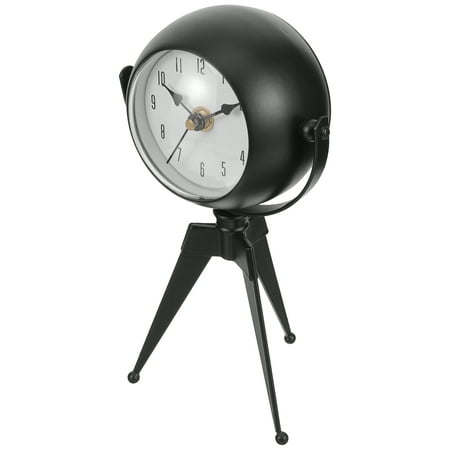 Angoily Iron Art Clock Tripod Mute Clock Household Clock Crafts Decor Handicraft Articles Without Battery (Black Size S)