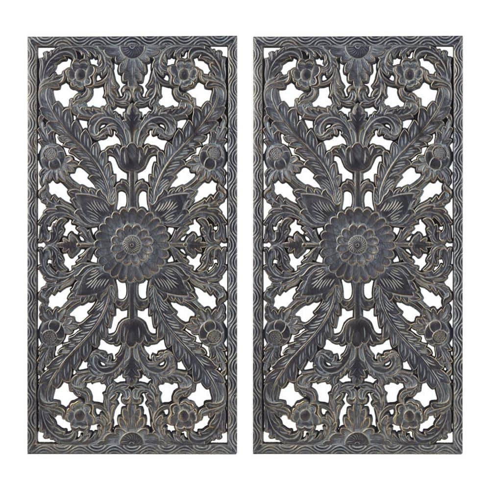 Anky 2-Piece Framed Art Print 31.5 in. x 15.75 in. Distressed Carved...