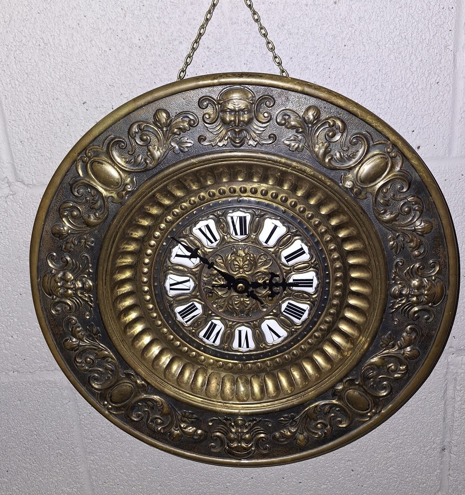 ANTIQUE ANSONIA BRASS WALL/ GALLERY HANGING CLOCK WITH KEY WORKING 14" DIAMETER